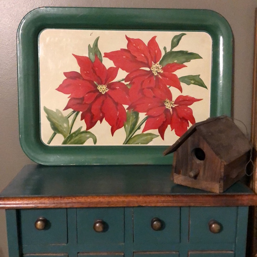 Vintage Estate Poinsettia Metal Serving Tray 1950’s